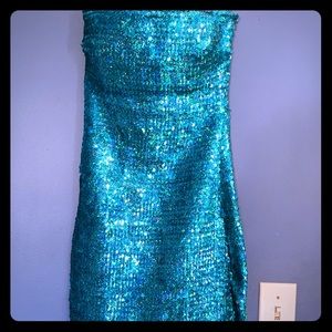 Turquoise sequin party dress
